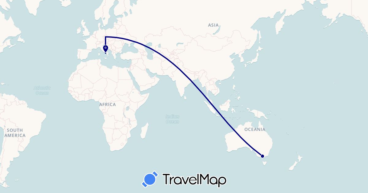 TravelMap itinerary: driving in Australia, Czech Republic, Italy (Europe, Oceania)